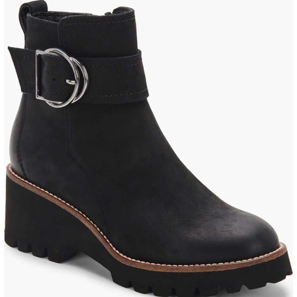 Blondo Black Nubuck‎ Waterproof Ankle Boots with Buckle Detail